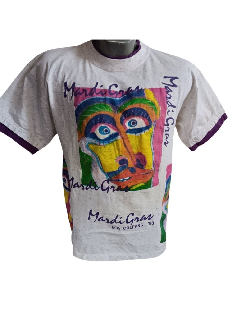 AOP Mardi Gras Vintage Men's T-shirt Large Single Stitch New Orleans 1993 1990's
